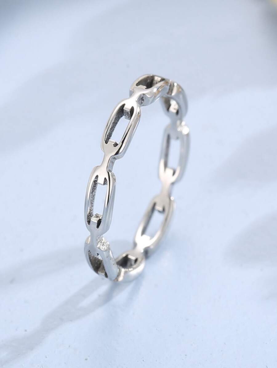 Đúng mốt Thiết kế dây xích Nhẫn Đối với phụ nữ Để Trang Trí Hàng Ngày Thép Titan Màu bạc - Bạc - Xem 1