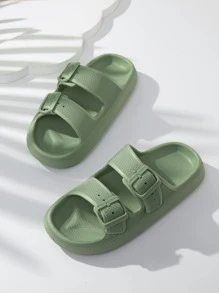 時尚拖鞋適用於女士雙搭扣裝飾拖鞋 - 軍綠色 - 查看 3