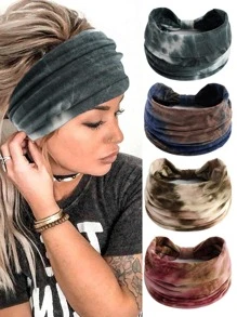 4件套女士扎染时尚宽发带，适合日常街头、健身、秋冬季节，可作发饰、头巾、吸汗带、休闲头巾等，优雅百搭，柔软舒适。 - 彩色 - 查看 9