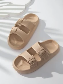 時尚拖鞋適用於女士雙搭扣裝飾拖鞋 - 卡其色 - 查看 3