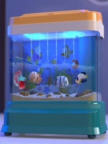 Valentine's Day Mini Aquarium For Kids Fishing Toys Artificial Fish Tank With Moving Fish*4 With USB Light And Music Fishing Rod Fishing Net - Màu xanh lam - Xem 2