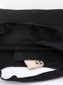 簡約大容量購物包黑色休閒書包適合畢業生、青少年女孩、新生、大二、初中和高中學生、大學和高中，非常適合戶外、旅行和返校 - 黑色 - 查看 5