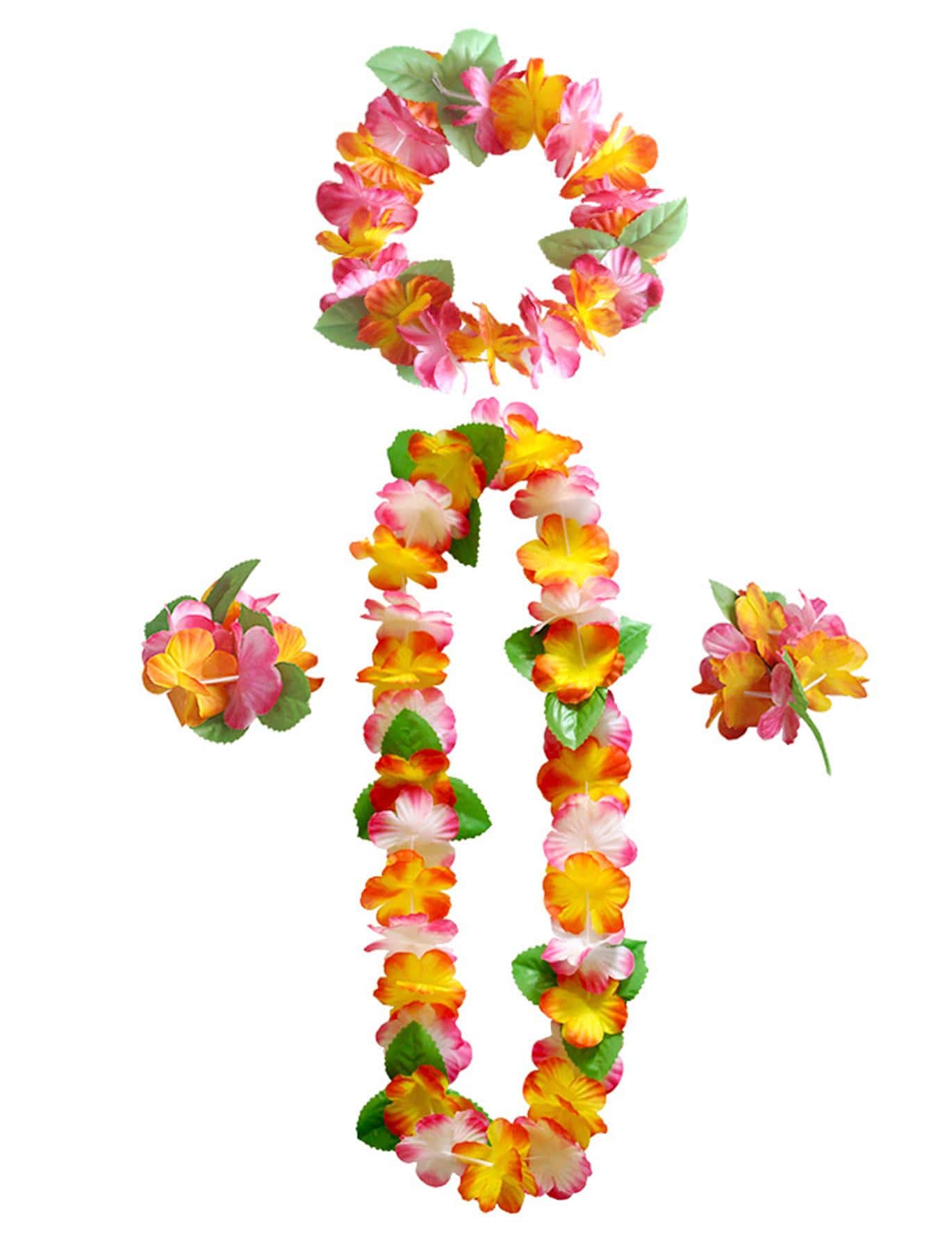 4pcs Multicolored Hawaiian Flower Wreath Garland Necklace Head Ring Wristband - Multicolor - View 1