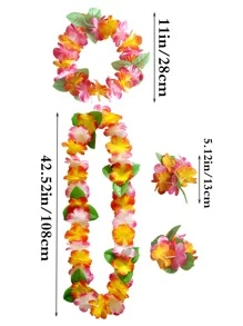 4pcs Multicolored Hawaiian Flower Wreath Garland Necklace Head Ring Wristband - Multicolor - View 2
