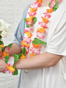 4pcs Multicolored Hawaiian Flower Wreath Garland Necklace Head Ring Wristband - Multicolor - View 3