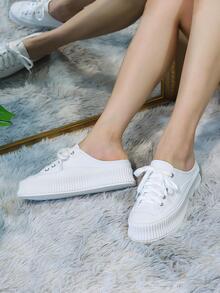 Sporty Mule Sneakers For Women, White Lace-up Front Sneakers - White - View 4