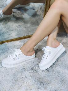 Sporty Mule Sneakers For Women, White Lace-up Front Sneakers - White - View 8