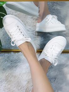 Sporty Mule Sneakers For Women, White Lace-up Front Sneakers - White - View 6
