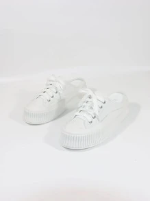 Sporty Mule Sneakers For Women, White Lace-up Front Sneakers - White - View 1