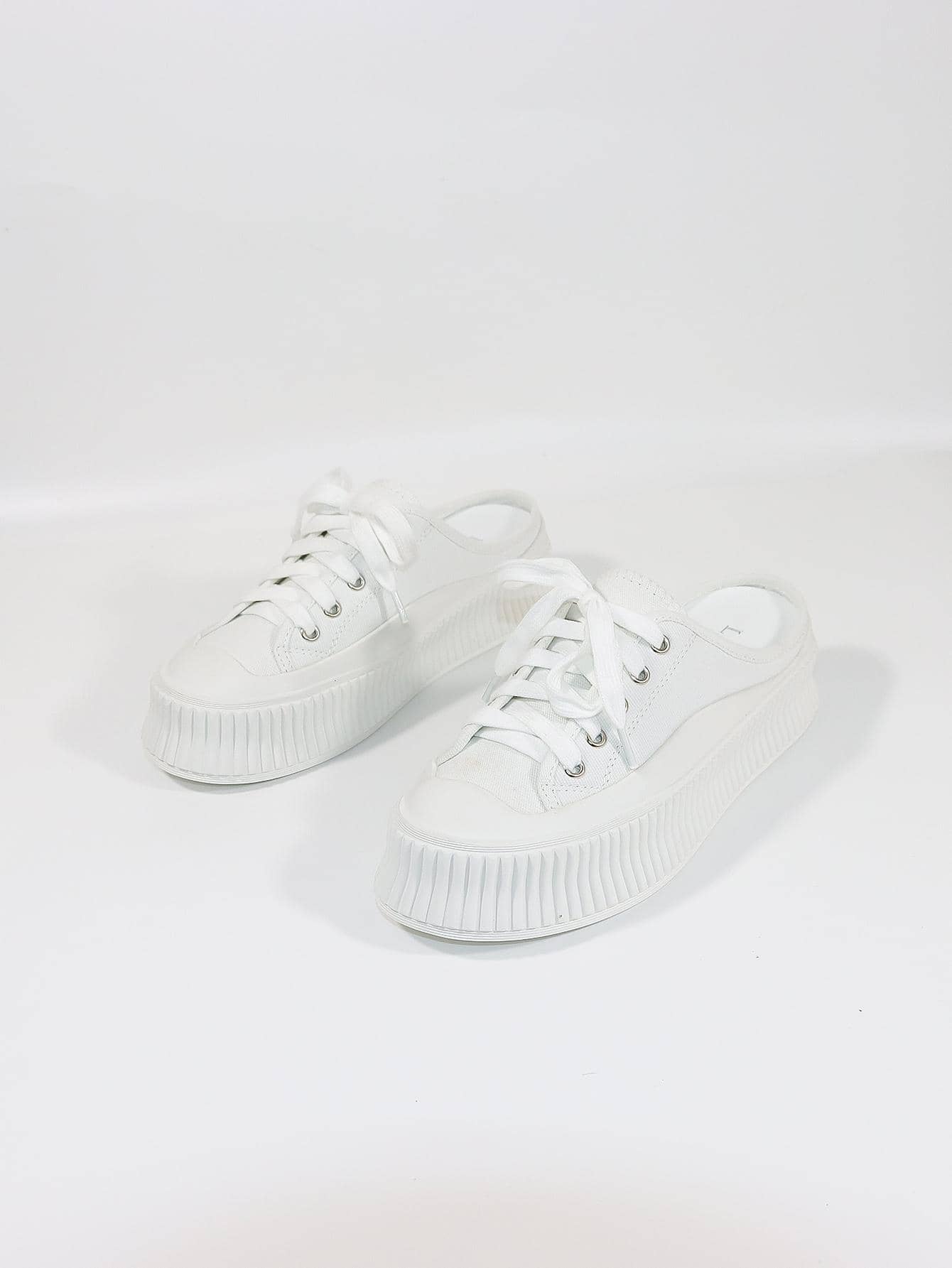 Sporty Mule Sneakers For Women, White Lace-up Front Sneakers - White - View 1