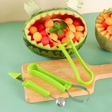 3-In-1 Fruit Carving Tool Set Including Fruit Baller, Melon Baller And Carving Knife - Green - View 1