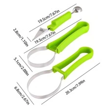 3-In-1 Fruit Carving Tool Set Including Fruit Baller, Melon Baller And Carving Knife - Green - View 2