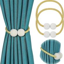2 cái Faux Pearl Decor Rèm từ tính - Màu vàng - Xem 1