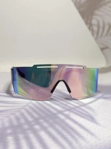 1 套镂空设计反光粉色赛博朋克渐变运动无框眼镜，配有玻璃绳（无眼镜盒） - 粉色 - 查看 5