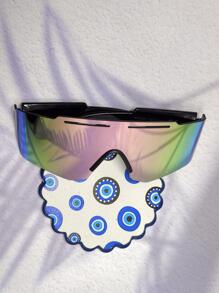 1 套镂空设计反光粉色赛博朋克渐变运动无框眼镜，配有玻璃绳（无眼镜盒） - 粉色 - 查看 6