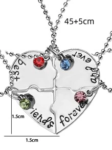4 cái/bộ Rhinestone Trang Trí Vòng Cổ Mặt Dây Chuyền Trái Tim - Nhiều màu - Xem 4