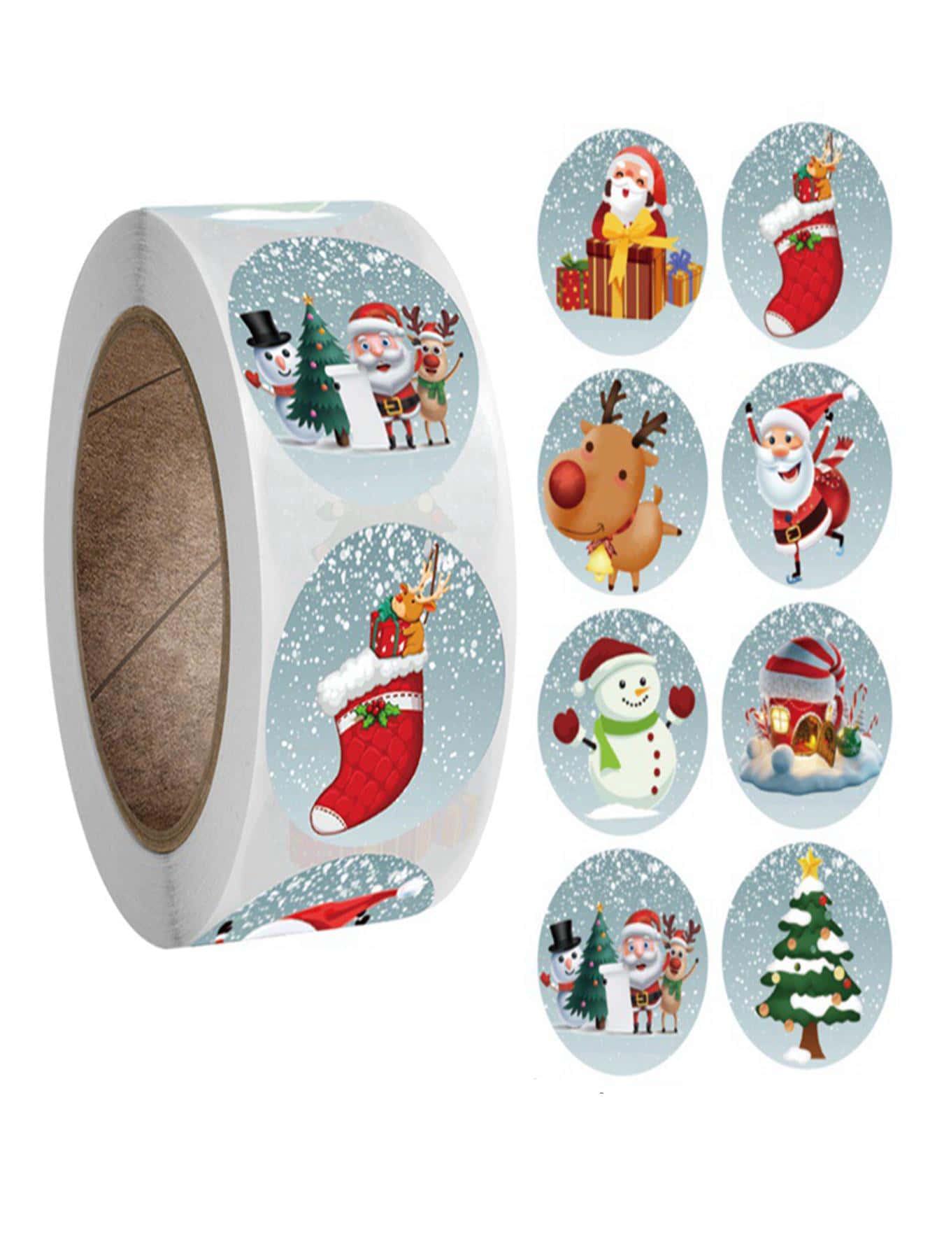 TYFYO 1 rollo de Pegatinas con estampado navideño para regalos, Navidad - Multicolor - Ver 1
