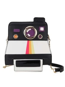 新颖相机形状链条斜挎包女士时尚可爱女孩单肩包钱包和手提包 PU 皮革