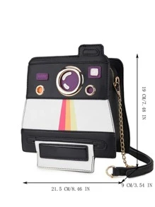 新颖相机形状链条斜挎包女士时尚可爱女孩单肩包钱包和手提包 PU 皮革