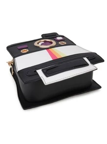 新颖相机形状链条斜挎包女士时尚可爱女孩单肩包钱包和手提包 PU 皮革