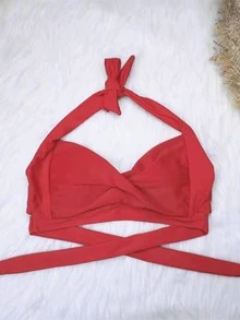 Polka Dot Ruched Push Up Bikini Set For Summer Beach - Red - View 4