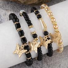 4 cái/bộ Vòng Tay Đính Hạt Charm Bướm - màu đen - Xem 2