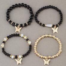 4 cái/bộ Vòng Tay Đính Hạt Charm Bướm - màu đen - Xem 3