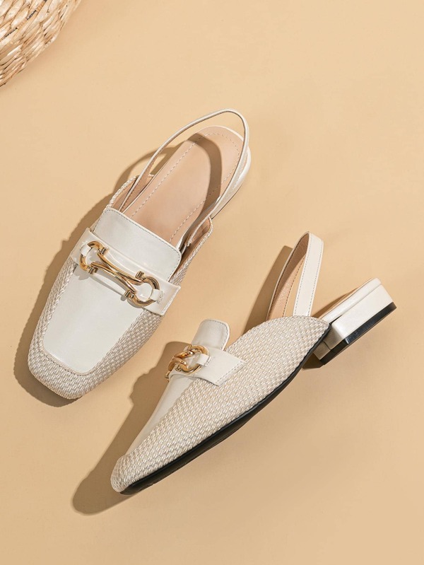 Fashionable Slingback Flats For Women, Colorblock Metal Decor Flats ...