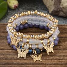 4 cái/bộ Vòng Tay Đính Hạt Charm Bướm - Màu tím - Xem 1