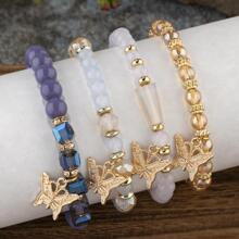 4 cái/bộ Vòng Tay Đính Hạt Charm Bướm - Màu tím - Xem 2