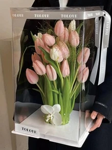 1入組透明花打包盒 - 白色 - 查看 1