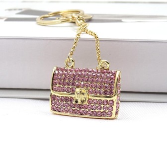 1pc Fashionable Handbag Accessory For Women, Metallic 3D Keychain Studded With Rhinestones, Gift Idea For Car Decoration Wallet Keychain