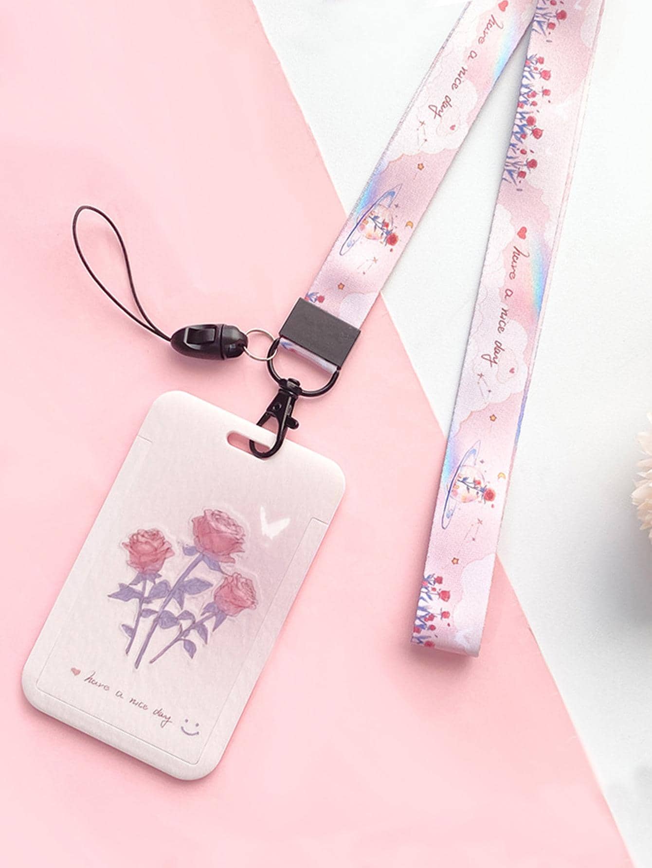 1 hộp đựng thẻ văn phòng in hoa hồng có dây buộc - Hồng - Xem 1