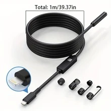 1 pieza Cámara de endoscopio con puerto micro USB compatible con iPhone, Ip67 a prueba de agua, con 8 luces LED, adecuada para inspección de automóviles, inspección interna de aire acondicionado, inspección de tuberías industriales, etc. Endoscopio USB para teléfonos móviles, computadoras, inspección de boroscopio, cámara en serpiente - Negro - Ver 8