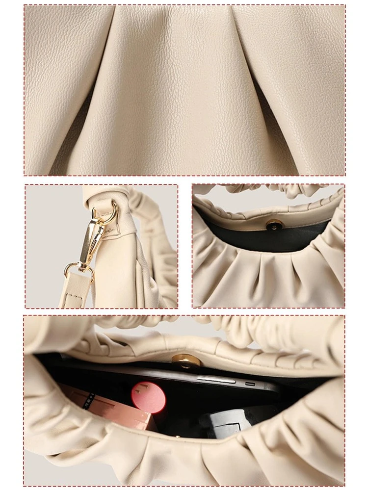 Fashionable Pleated Cloud Design Versatile Shoulder Bag - Apricot - View 3