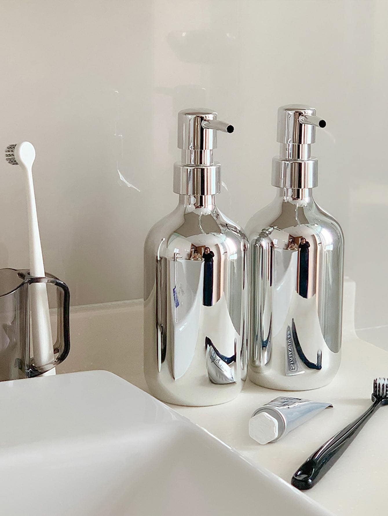 1pc Solid Color Lotion Dispenser Home Bathroom Decor - Silver - View 1