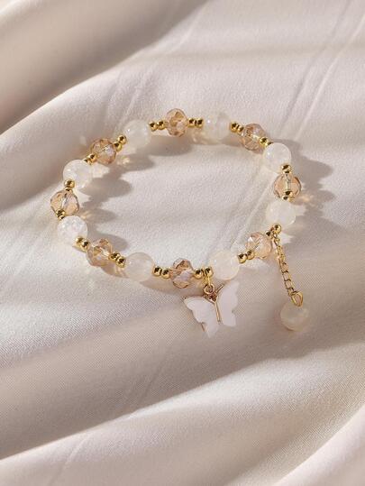 1 Stück Y2K Stil Jugend Perlen Acryl Schmetterling Elastikarmband für Frauen, süß und frisch, zufällige Schmetterlings-Position