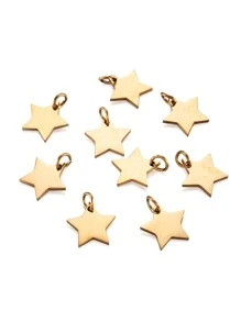 10入組/套星星墜飾不銹鋼星星DIY吊墜首飾製作 - 金黃色 - 查看 2