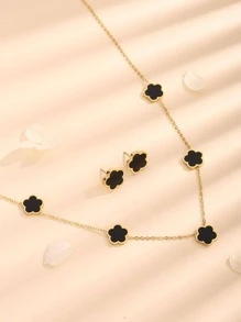 3入組/套不銹鋼花朵裝飾首飾套裝 - 金色 - 查看 1