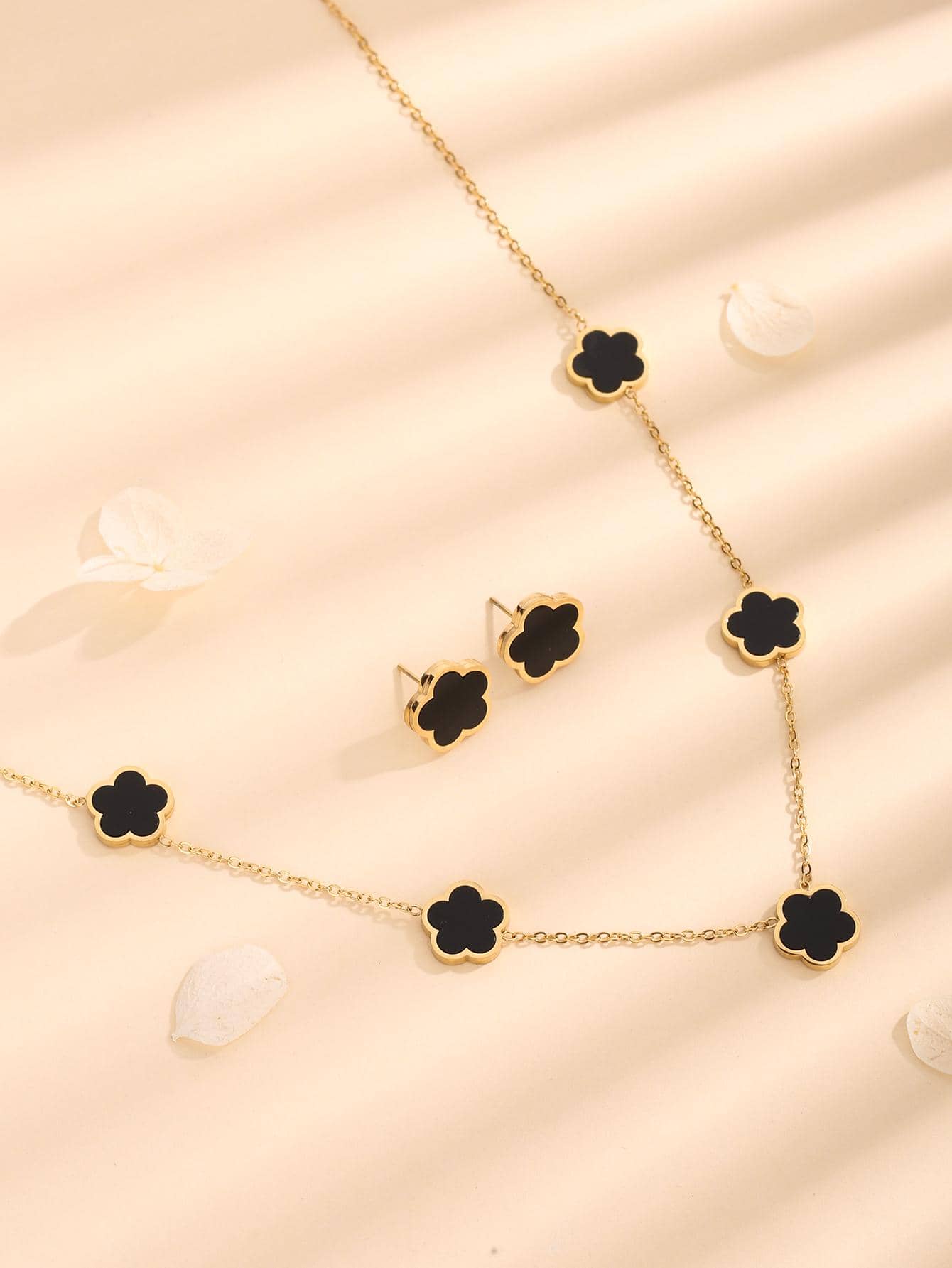 3入組/套不銹鋼花朵裝飾首飾套裝 - 金色 - 查看 1