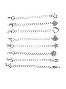 10 Chiếc Thép Không Gỉ Đuôi Nối Dài Dây Chuyền Tự Làm Trang Sức Kết Nối Với Tôm Hùm Móc Làm Phụ Kiện - Bạc - Xem 1
