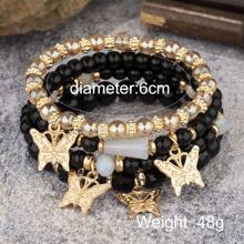 4 cái/bộ Vòng Tay Đính Hạt Charm Bướm - màu đen - Xem 4