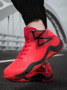 Sporty Basketball Shoes For Men, Geometric Pattern Lace-up Front Sneakers