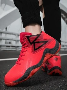 Sporty Basketball Shoes For Men, Geometric Pattern Lace-up Front Sneakers