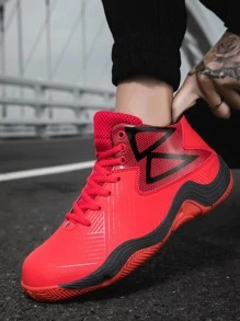 Sporty Basketball Shoes For Men, Geometric Pattern Lace-up Front Sneakers