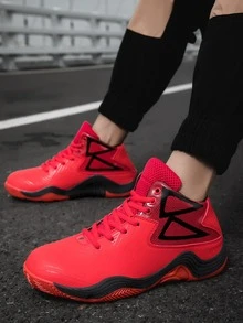 Sporty Basketball Shoes For Men, Geometric Pattern Lace-up Front Sneakers