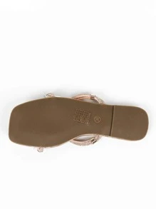 Xăng đan đế bằng trang trí kim cương giả cho nữ - Rượu sâm banh - Xem 6