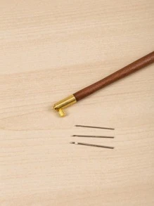 Beechwood French Embroidery Wooden Handle Punch Needle/ Beadwork Hook Flower Embroidery Set (3 Needle Heads) - Brown - View 7