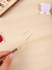 Beechwood French Embroidery Wooden Handle Punch Needle/ Beadwork Hook Flower Embroidery Set (3 Needle Heads) - Brown - View 6