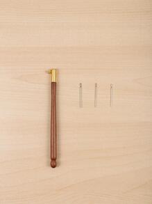 Beechwood French Embroidery Wooden Handle Punch Needle/ Beadwork Hook Flower Embroidery Set (3 Needle Heads) - Brown - View 5